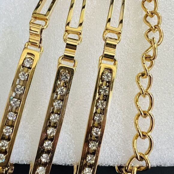 Vintage Italy Gold Plated Rhinestone Geometric Chain Belt Rectangle Links 4182 main image 12